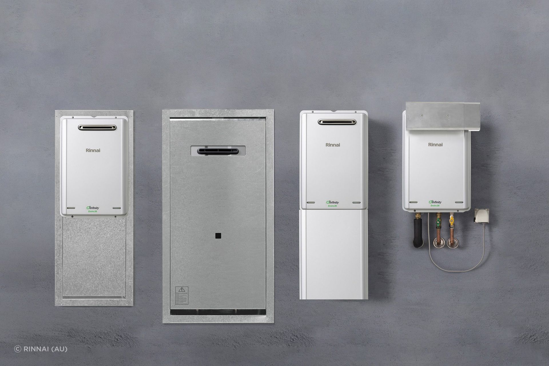 A collection of Rinnai continuous flow solutions and accessories.