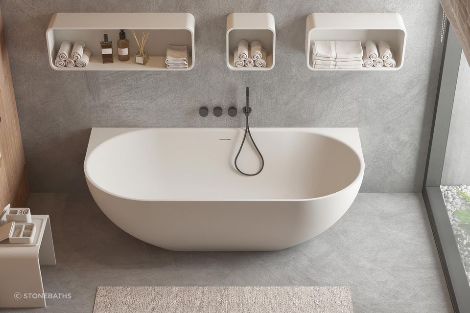 Justina 1700mm back-to-wall stone bath
By Stonebaths