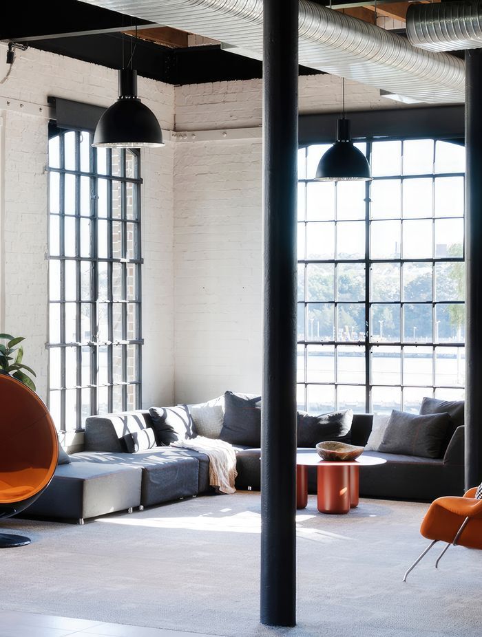 Feature lighting to create zones within the office.