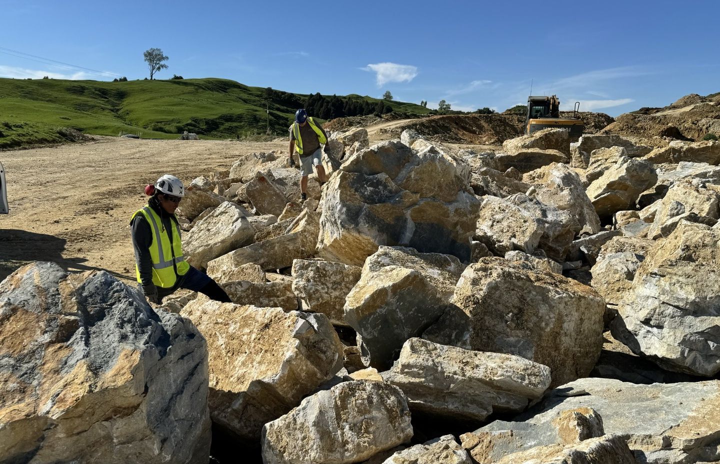 How it all begins: some of the Island Stone team at one of the limestone quarries selecting stone for processing into their lightweight cladding.