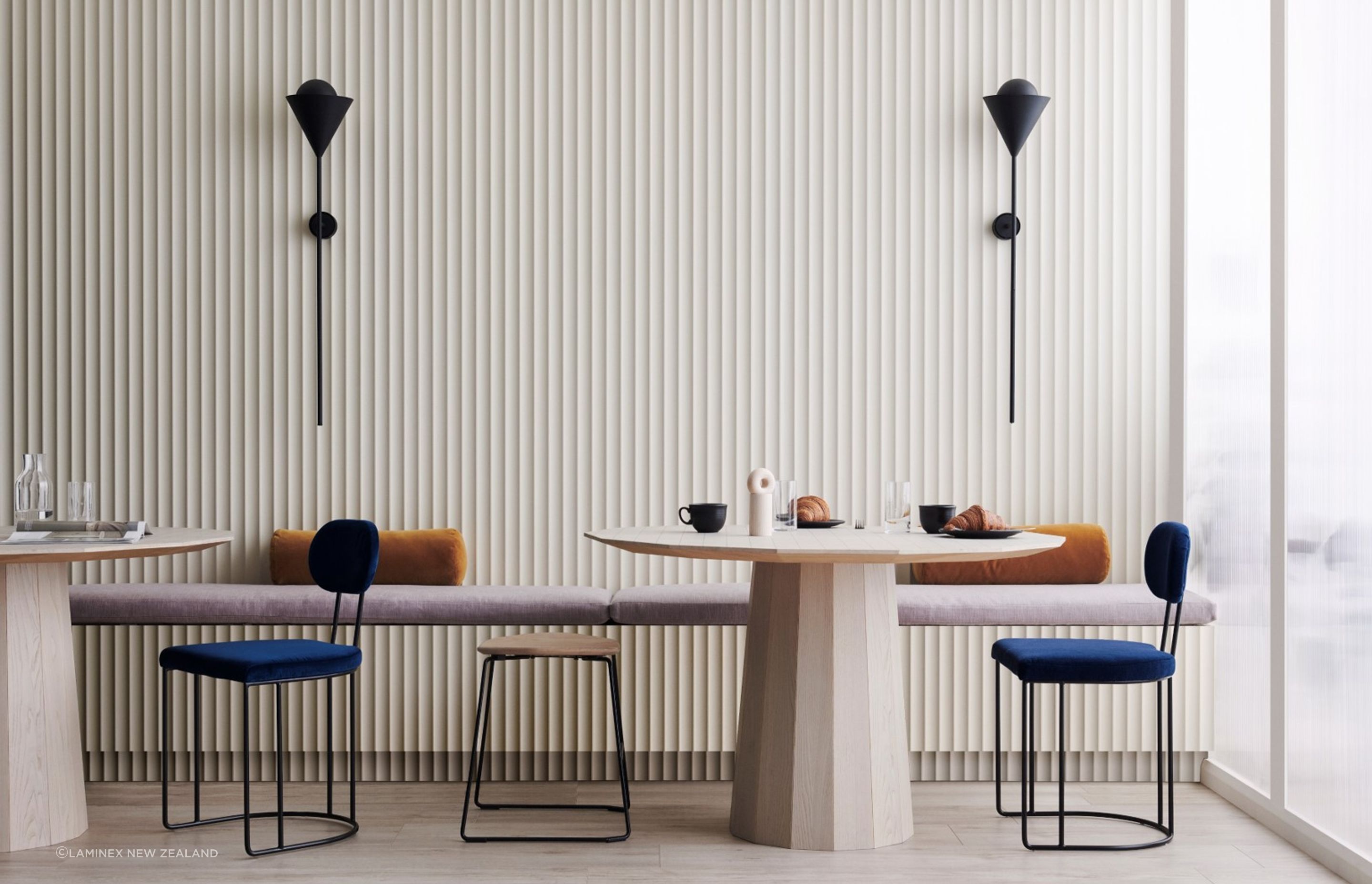 Surround by Laminex™ Scallop 45 Wall Panels give contemporary vibes to residential and commercial spaces.