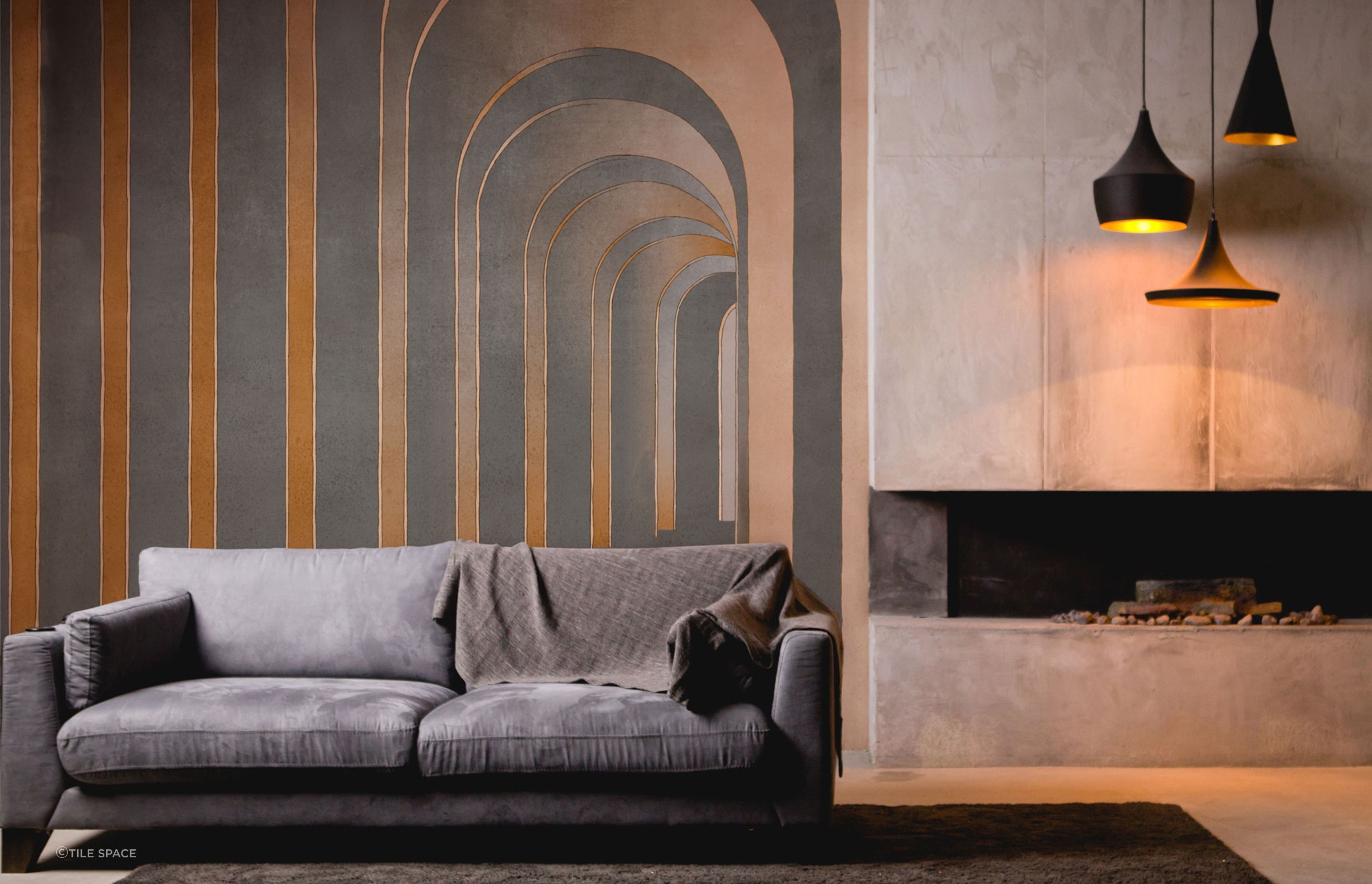 A unique wall covering, like the compelling Technografica Italian Wallpaper, can make a great feature wall for your lounge.