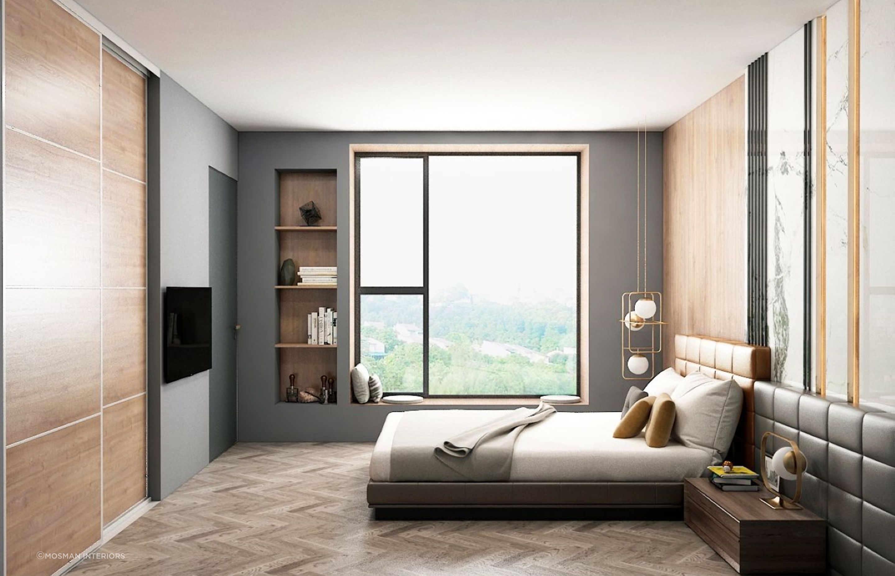 Shelving solutions like the Timeless Built-In Shelf frees up floor space, replacing the need for other storage items that block natural light.