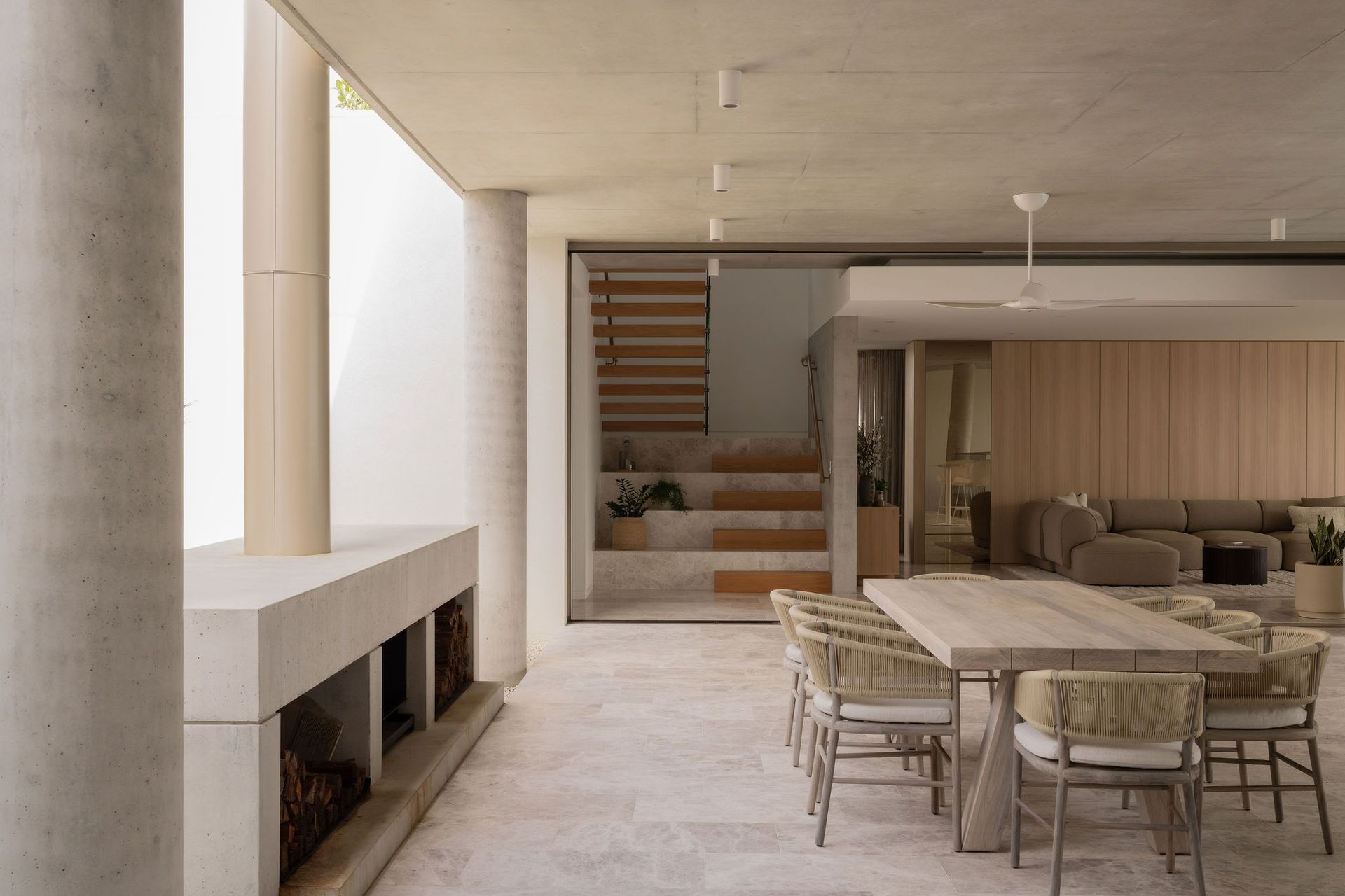 Outdoor furniture should integrate seamlessly with the same palette and materiality as indoor furniture.