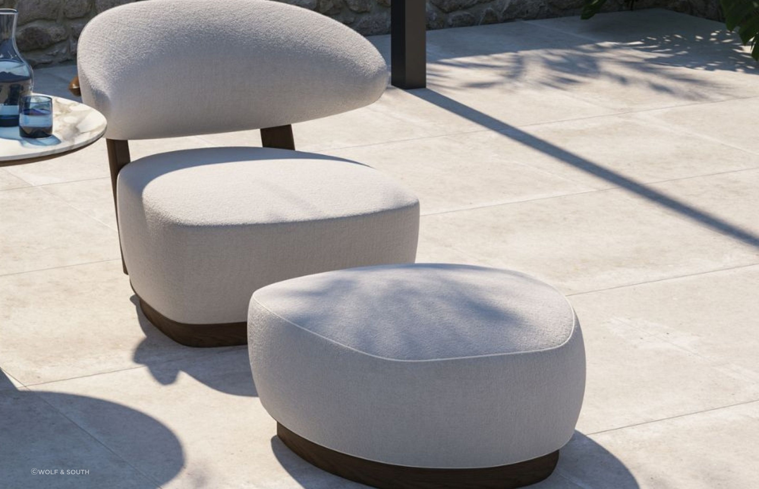 The Tamarindo Footstool by Wolf & South is an integral part of the Tamarindo Collection for seamless aesthetics.