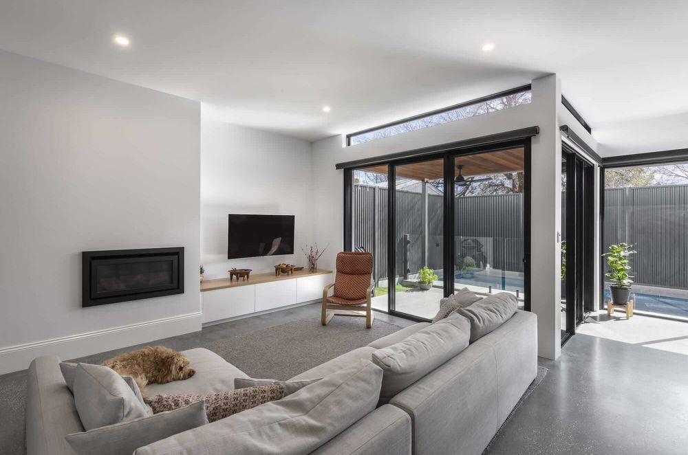 Downlights should be distributed evenly across a ceiling. Featured project: The Cottage by Craig Linke Bespoke Building.