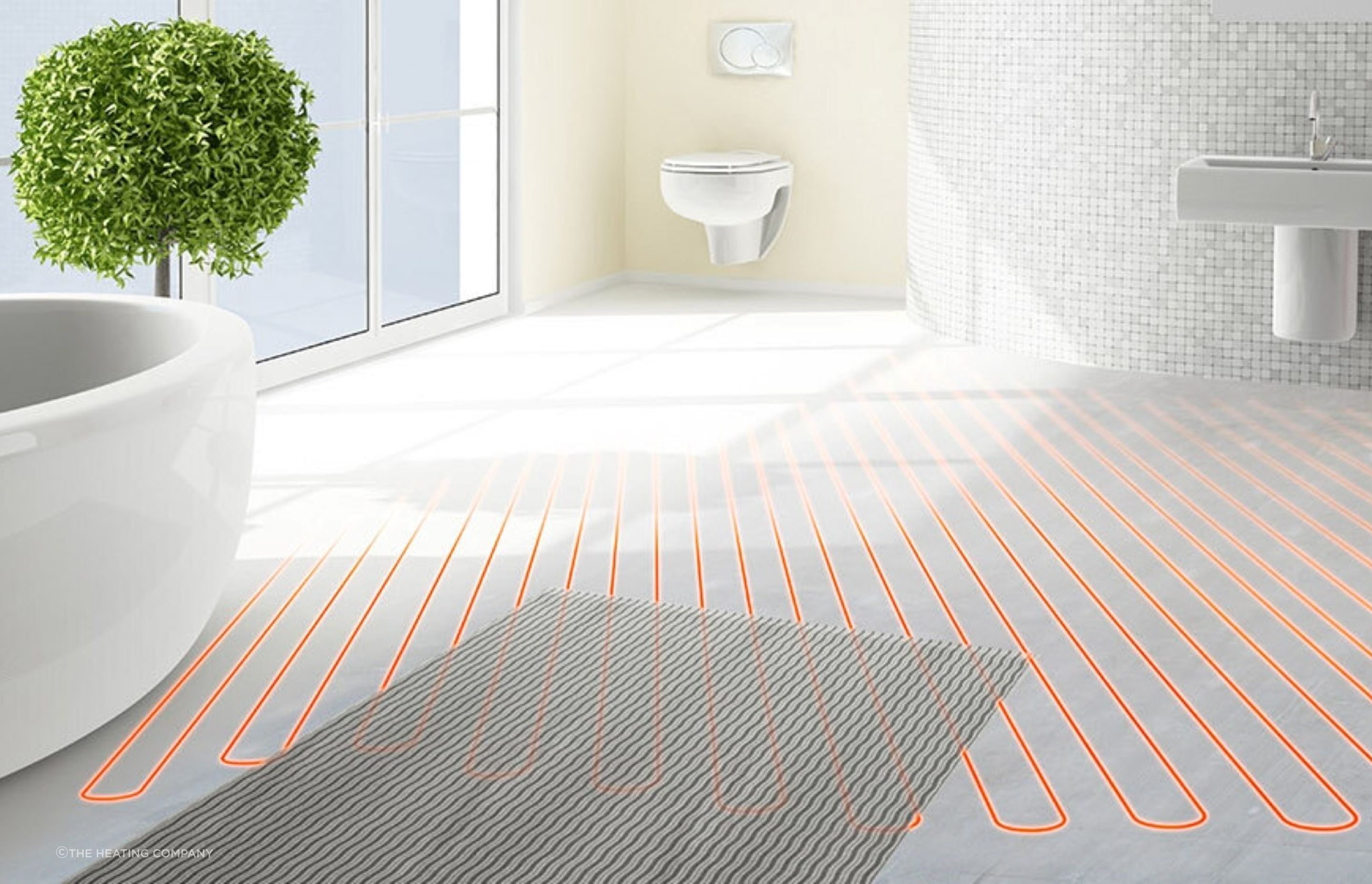 A graphic that demonstrates the layout of an under tile heating system, a luxurious addition to a bathroom.