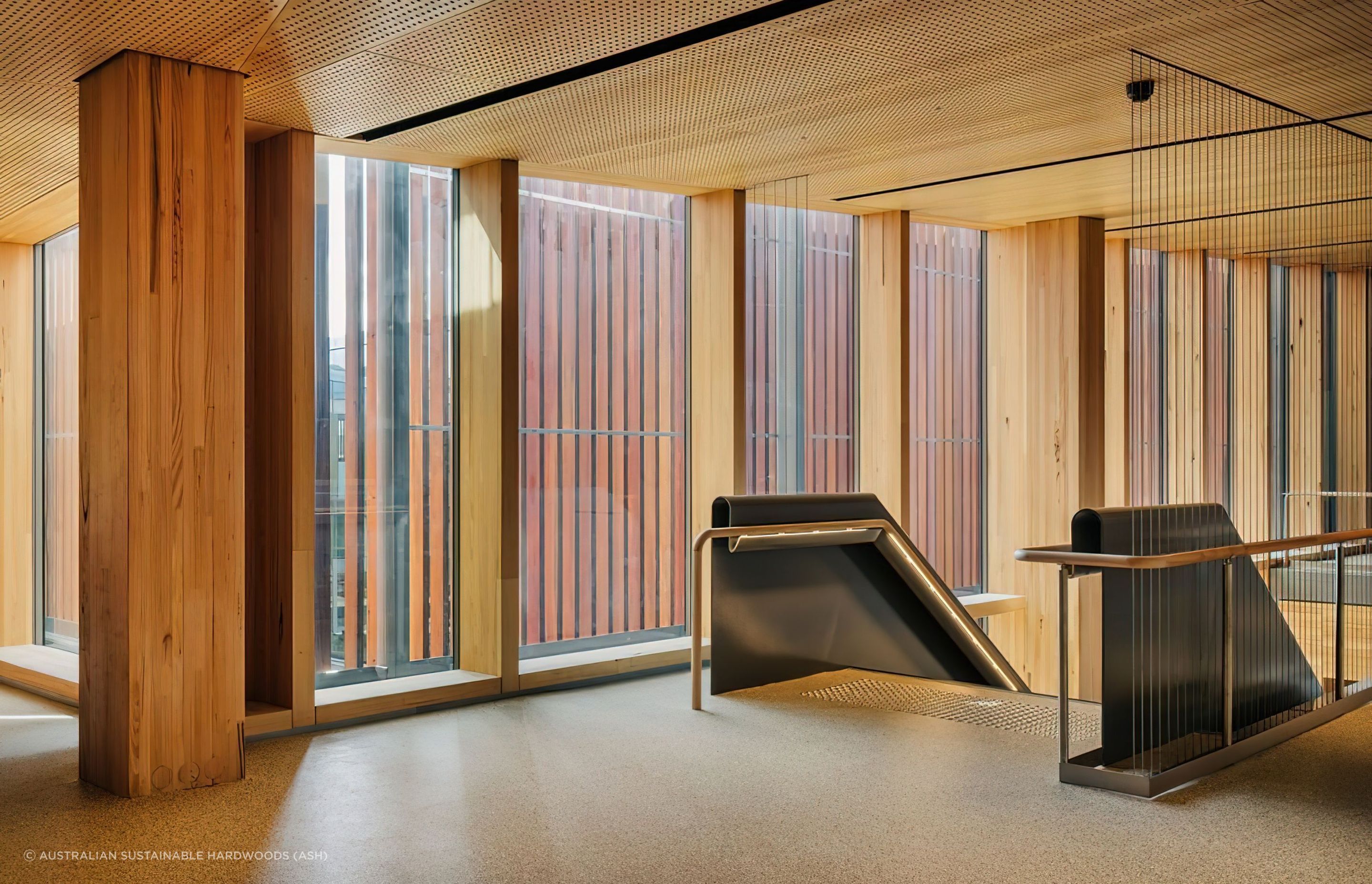450×450 MASSLAM columns in the University of Tasmania Burnie Campus.