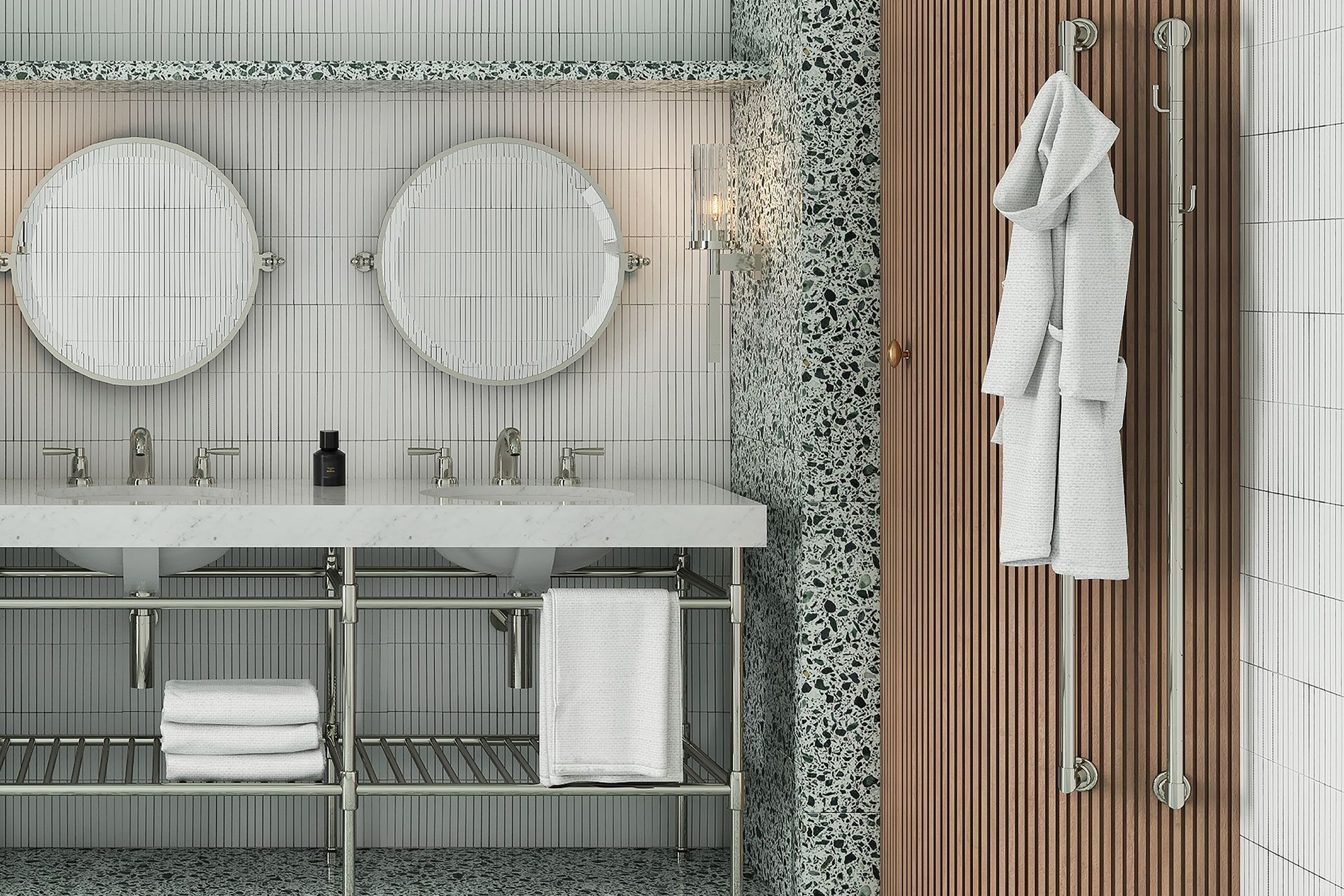 These exquisite Vertical Robe Warmers made from high-quality brass are a great way to keep your towels and robes warm.