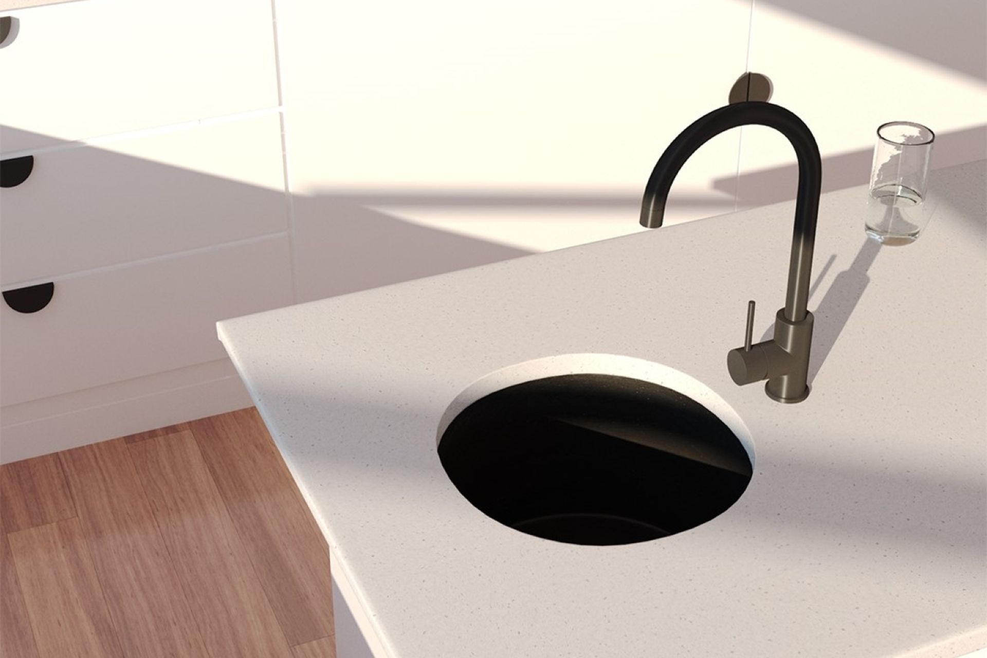 The VERA Round Sink has an organic shape and minimalist design making it perfect for contemporary spaces.