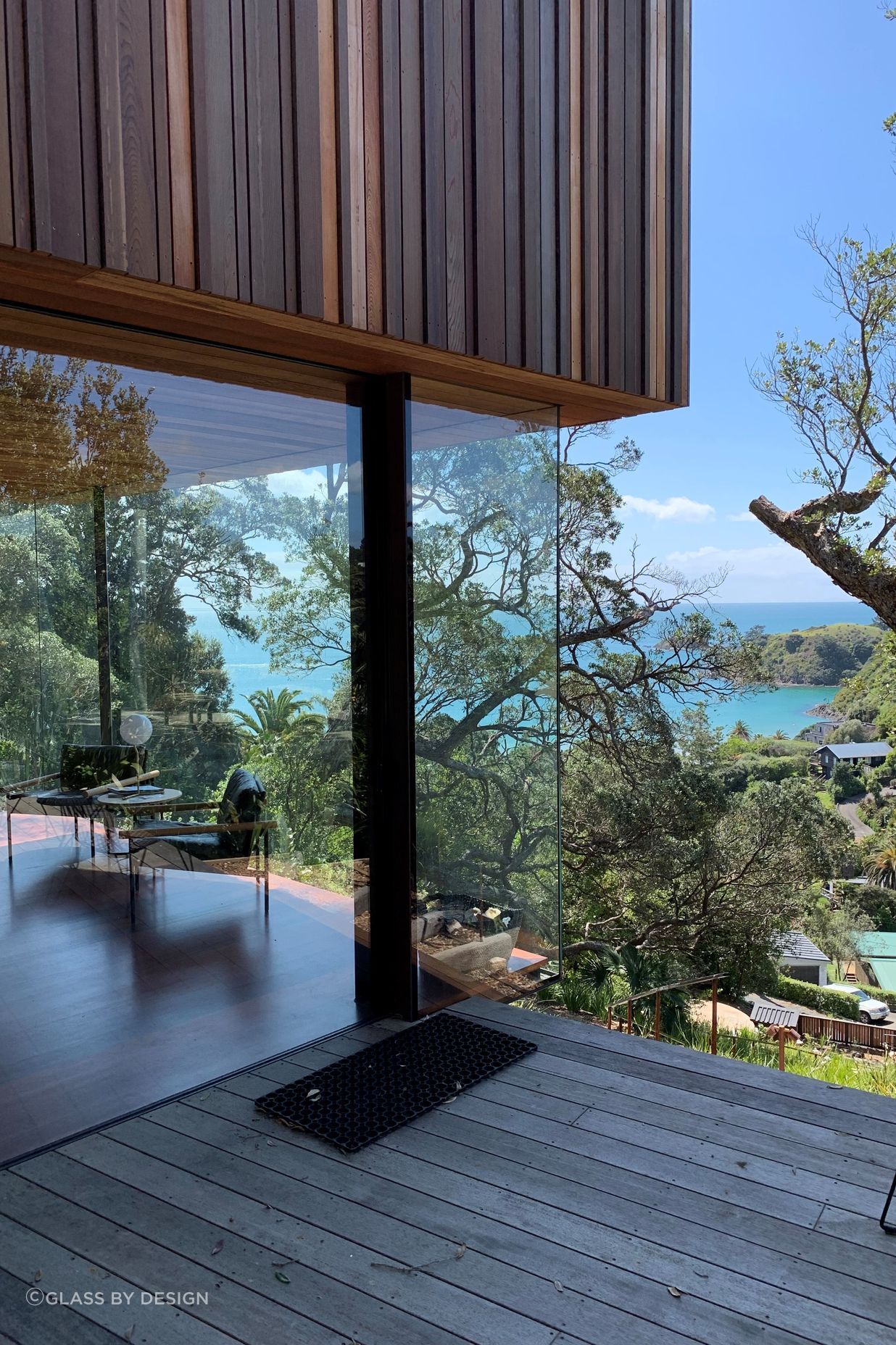 The frameless glass is almost invisible on this Waiiheke Island project.