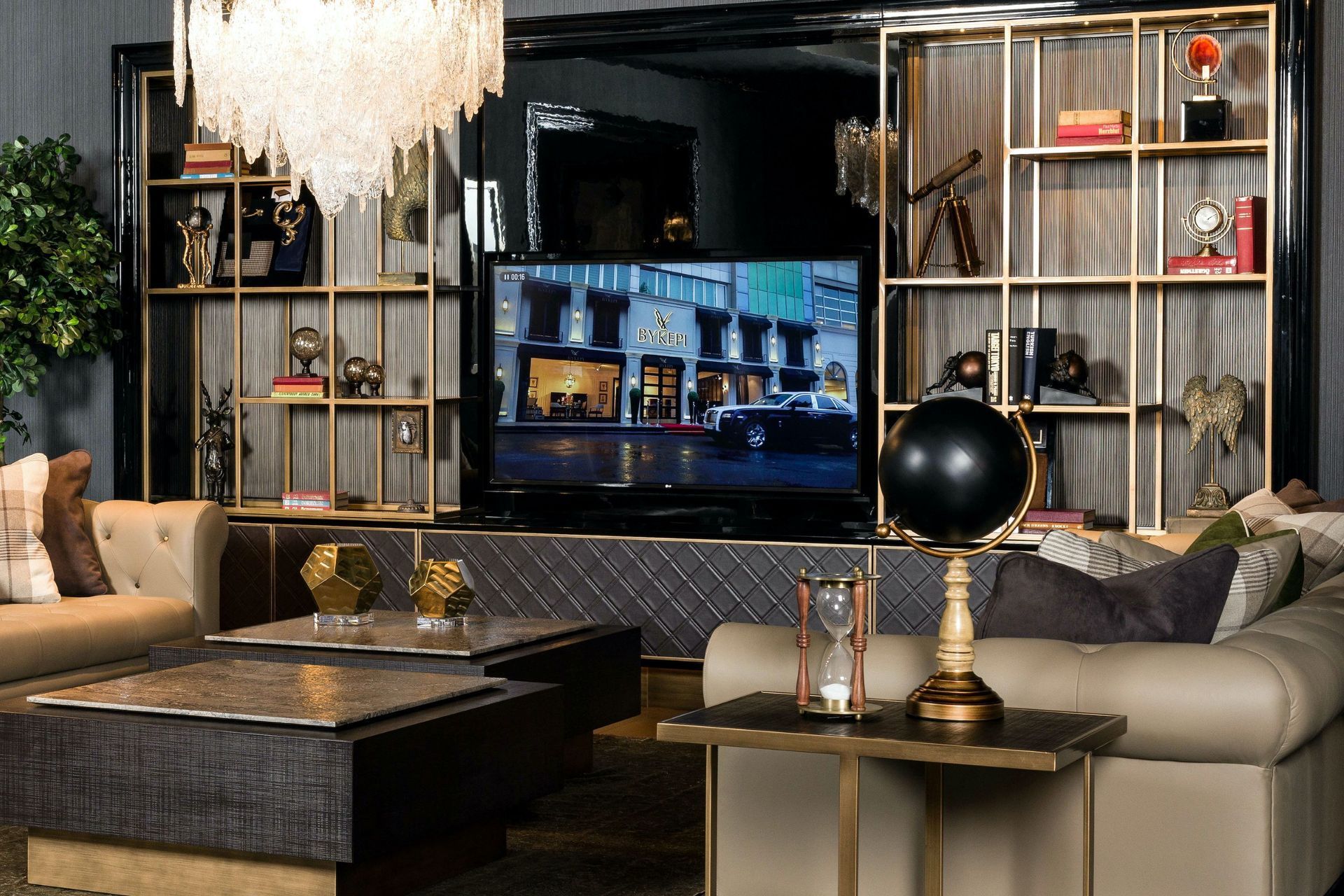 The inclusion of personal items and collections, superbly done here with the West Wall Unit from DeLux Interiors, can add character to a space.