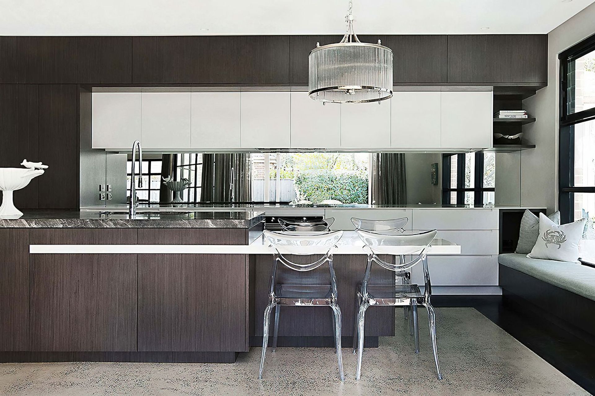 Glass kitchen lighting adds an elegant touch to a modern kitchen.