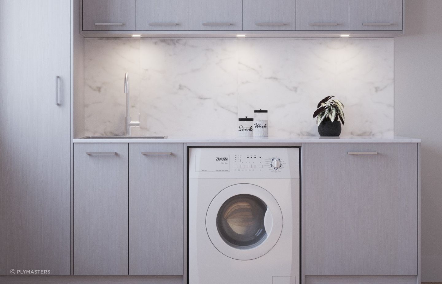 Under cabinet lights can be an important source of task lighting, complemented here nicely by Winter Birch cabinetry.
