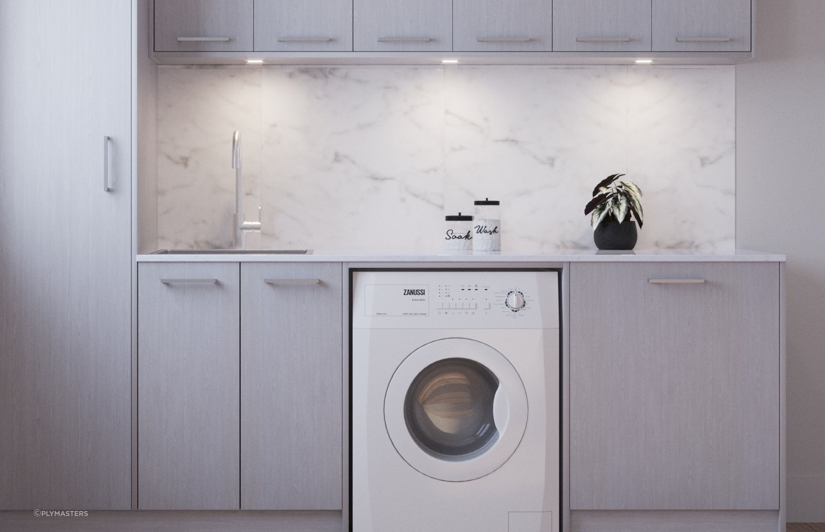 Under cabinet lights can be an important source of task lighting, complemented here nicely by Winter Birch cabinetry.