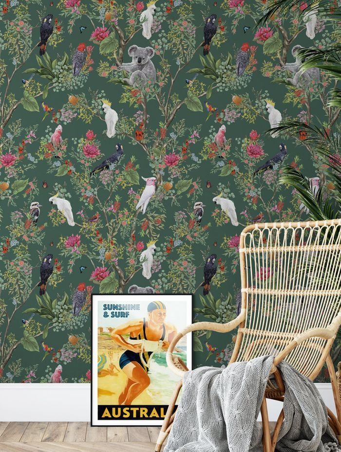 Strategically placing wall art against an intriguingly designed wallpaper is a great way to create contrast.