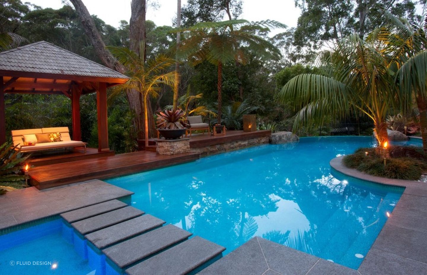 It's hard to beat this luscious, green poolside area. Featured project: Balinese Retreat @ Galston - Fluid Design