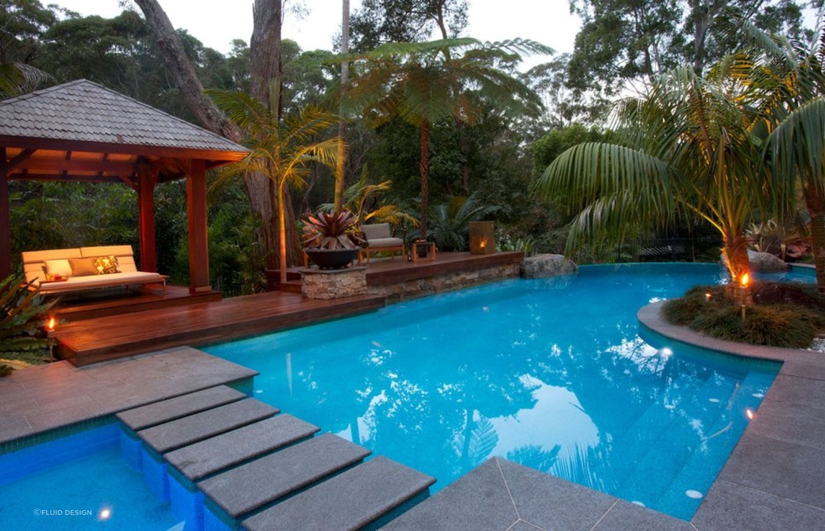 It's hard to beat this luscious, green poolside area. Featured project: Balinese Retreat @ Galston - Fluid Design