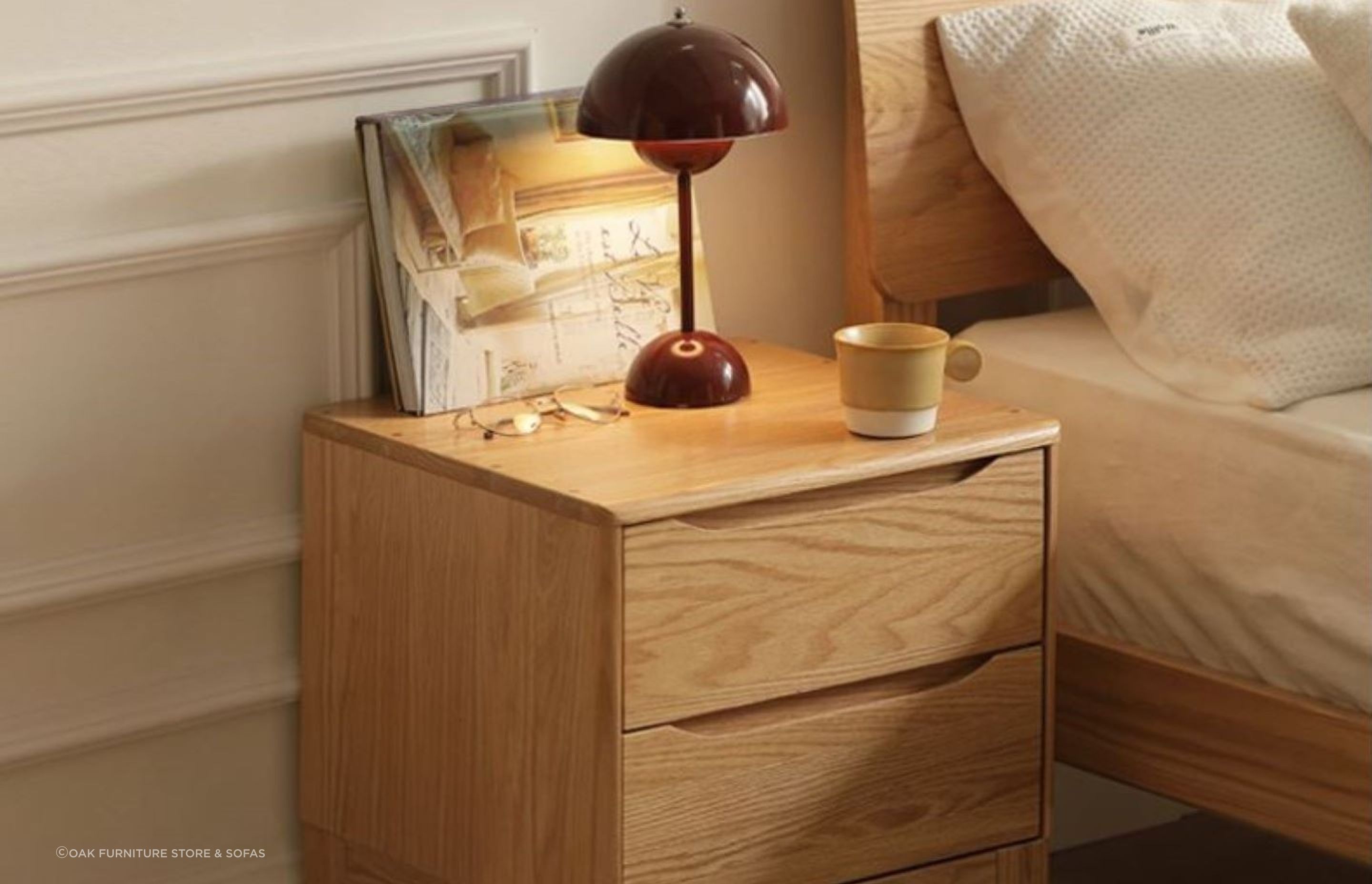 The beautiful natural grain of oak, seen here with the Berlin Natural Solid Oak Bedside Table, brings uniqueness and warmth to a bedroom.