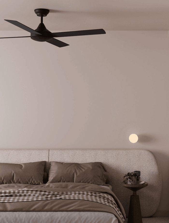 Kestrel Indoor/Outdoor 4-Blade Ceiling Fan
and Crest Orb Glass Wall Light