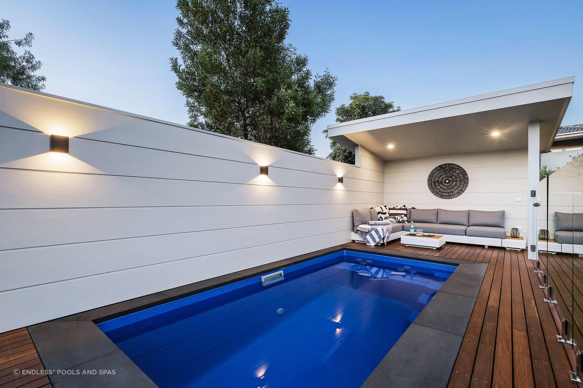 A stylish plunge pool offers the perfect spot to relax in. Featured Product: Freestanding Eagle by Endless Pools and Spas