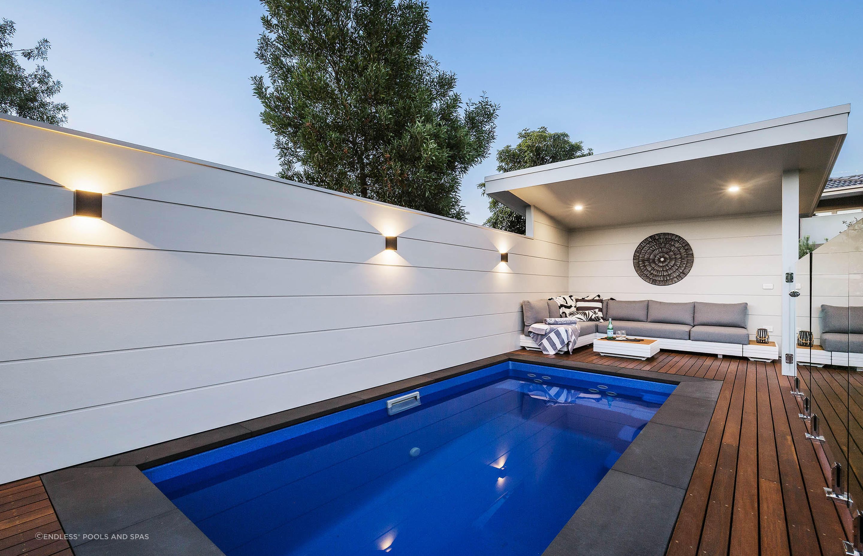 A stylish plunge pool offers the perfect spot to relax in. Featured Product: Freestanding Eagle by Endless Pools and Spas