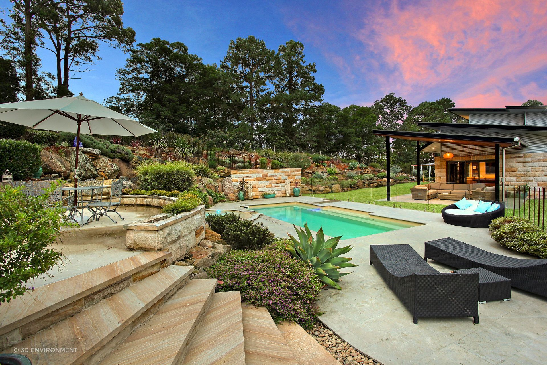 This luxury pool is set in a secluded setting. Featured project: Grose Vale - 3D Environment
