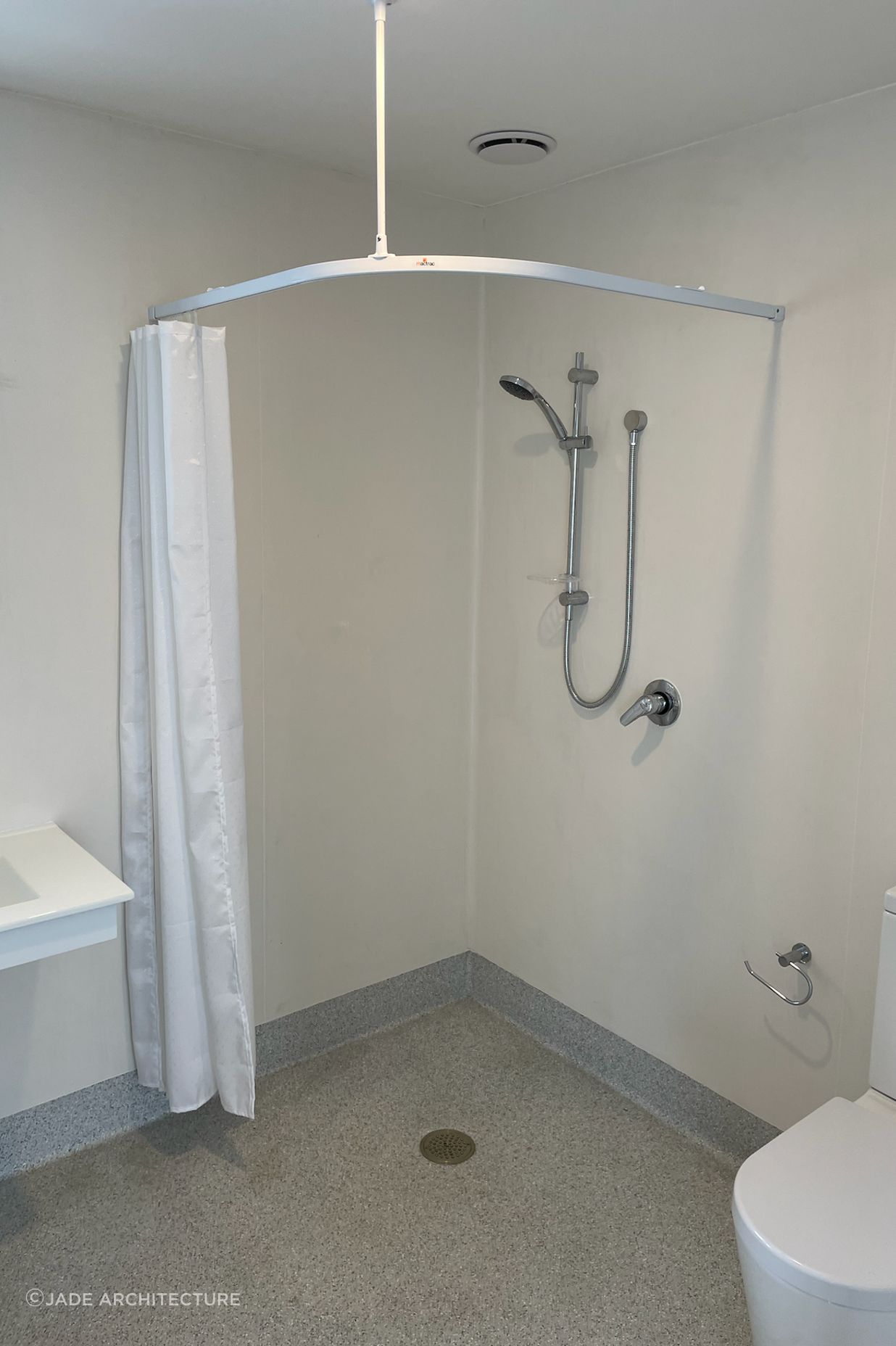 Bathrooms are often a key area of focus when designing an accessible home. Jade Architecture's approach is to listen to what the client needs and deliver this with consideration given to both the usability and feeling of the space.