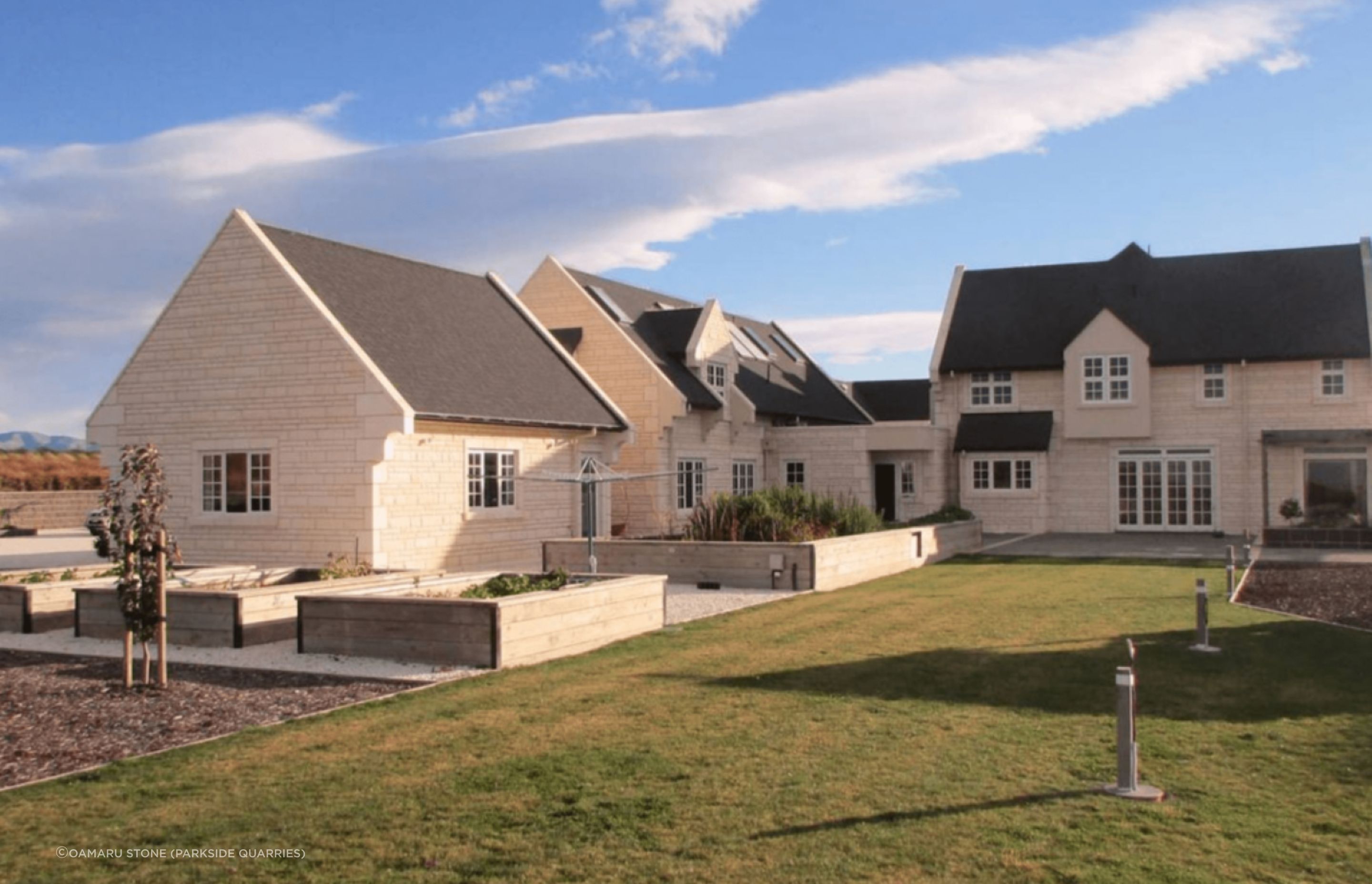 An expansive home showcasing the natural beauty of limestone.