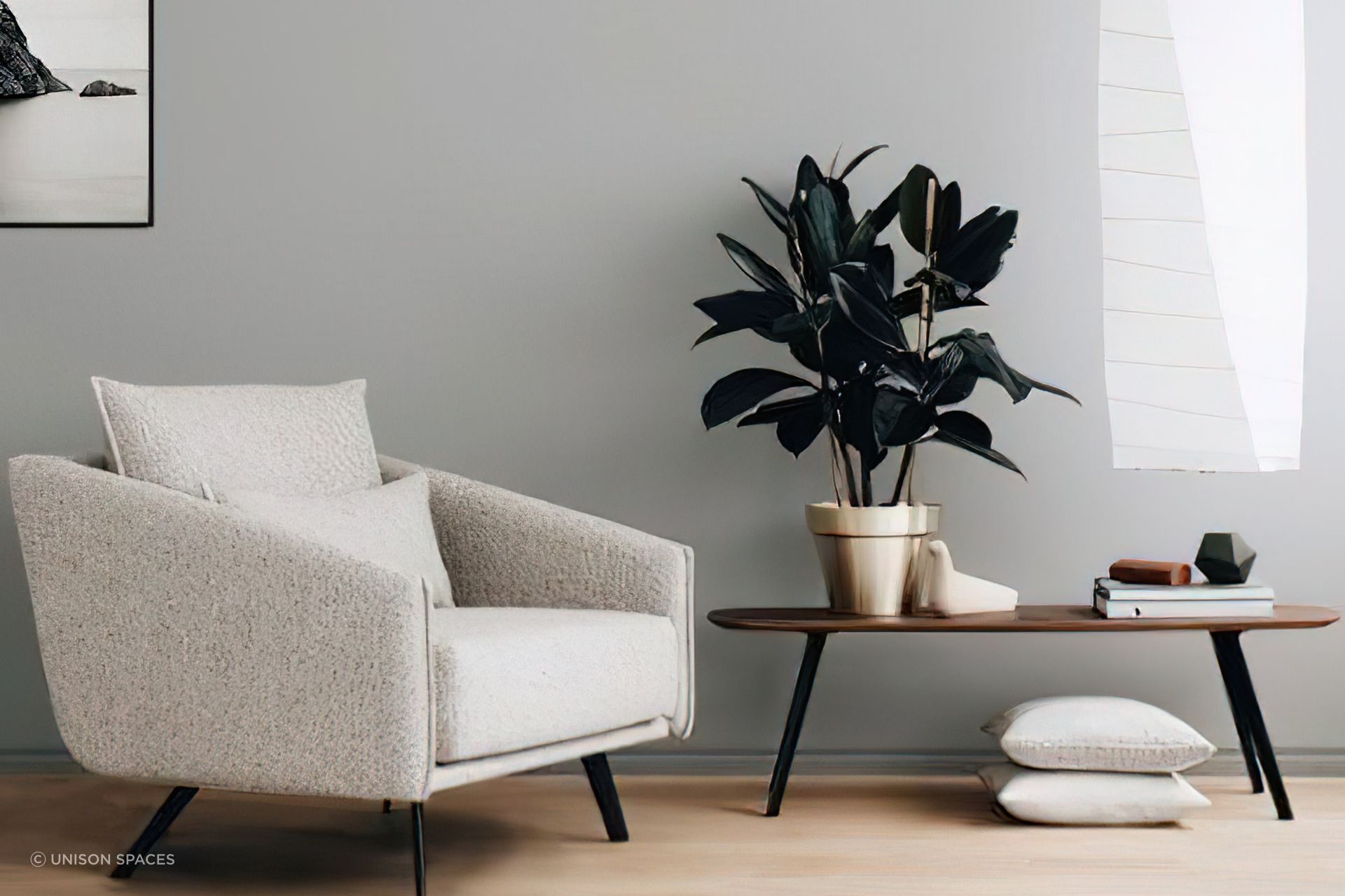 A pot plant can bring freshness and style to a living space, illustrated perfectly with the Solapa Table by Stua.