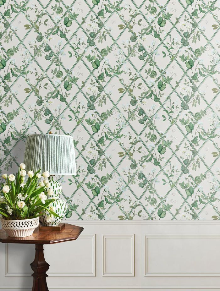 Green against a white backdrop brings freshness to a living room.