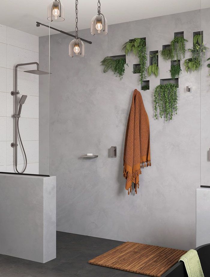 Shower spaces can be brought to life with a touch of greenery. Featured Product: Tono Twin Showers by Fienza