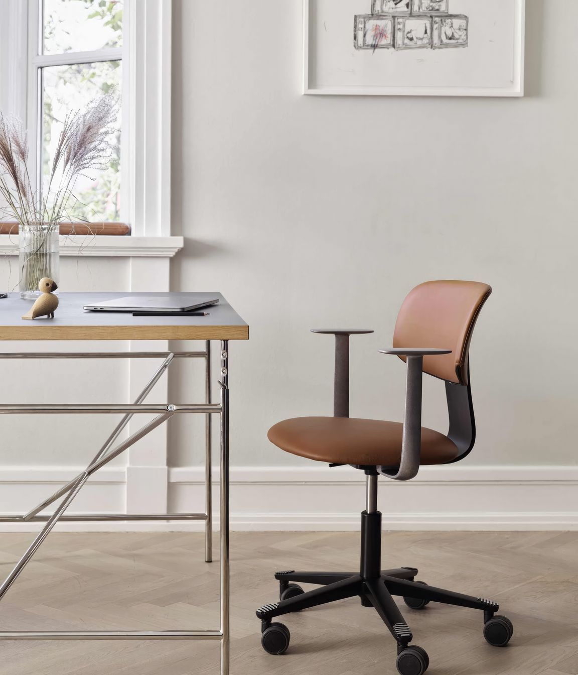 Featured: HÅG Tion 2160 in Tumbled/Black, with textile Cognac 33004 by Elmosoft