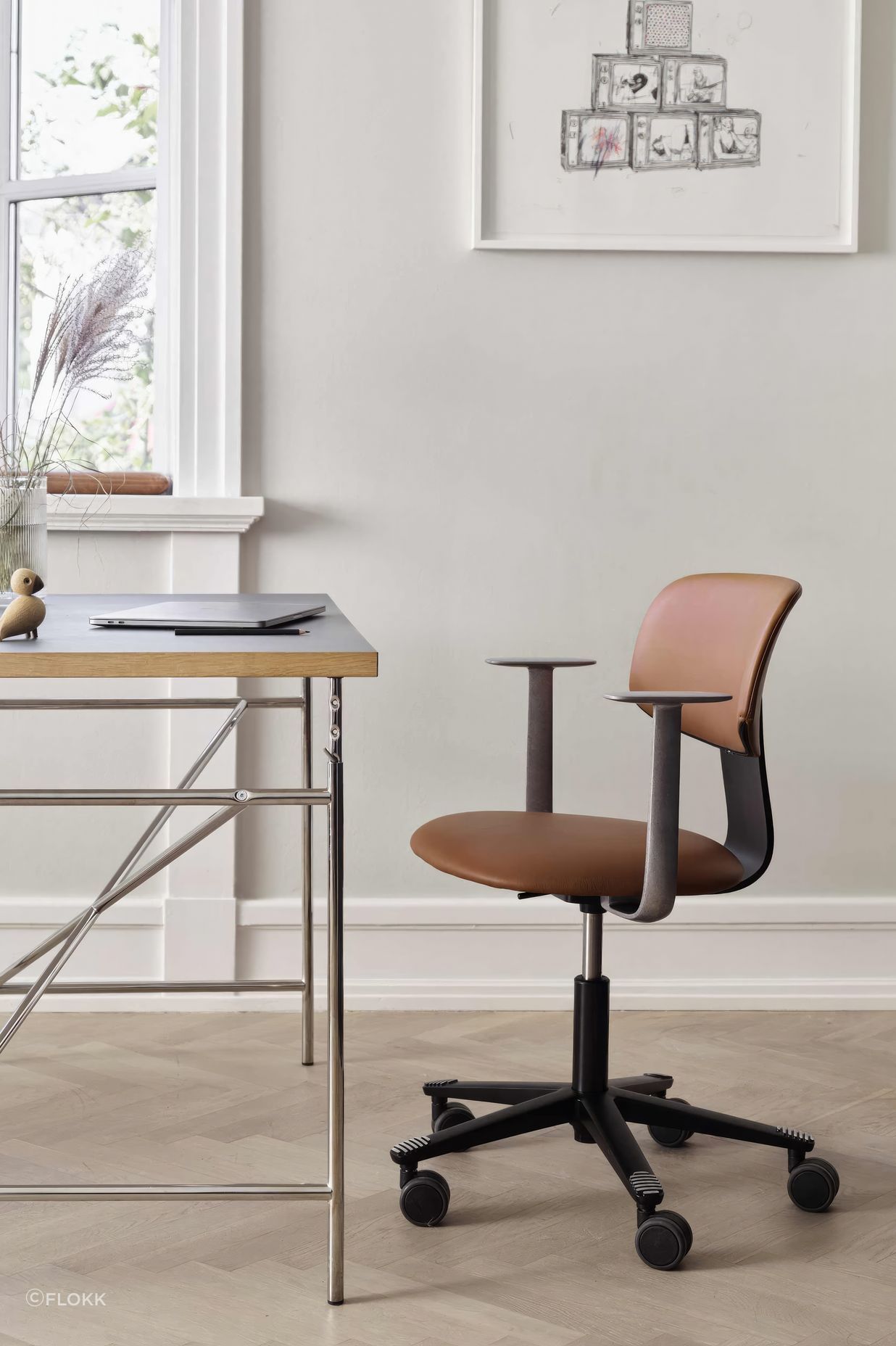 Featured: HÅG Tion 2160 in Tumbled/Black, with textile Cognac 33004 by Elmosoft