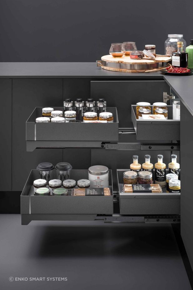 Optimising corner storage is one of the best ways to create an efficient kitchen, especially in small spaces.