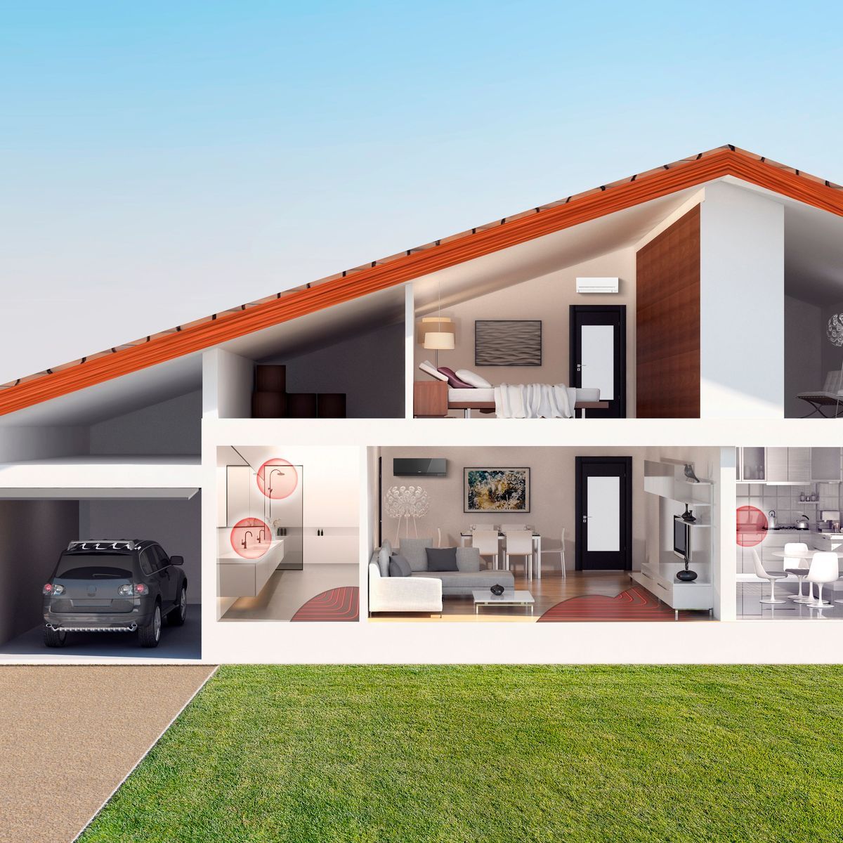 Super energy efficient water and room heat pump system