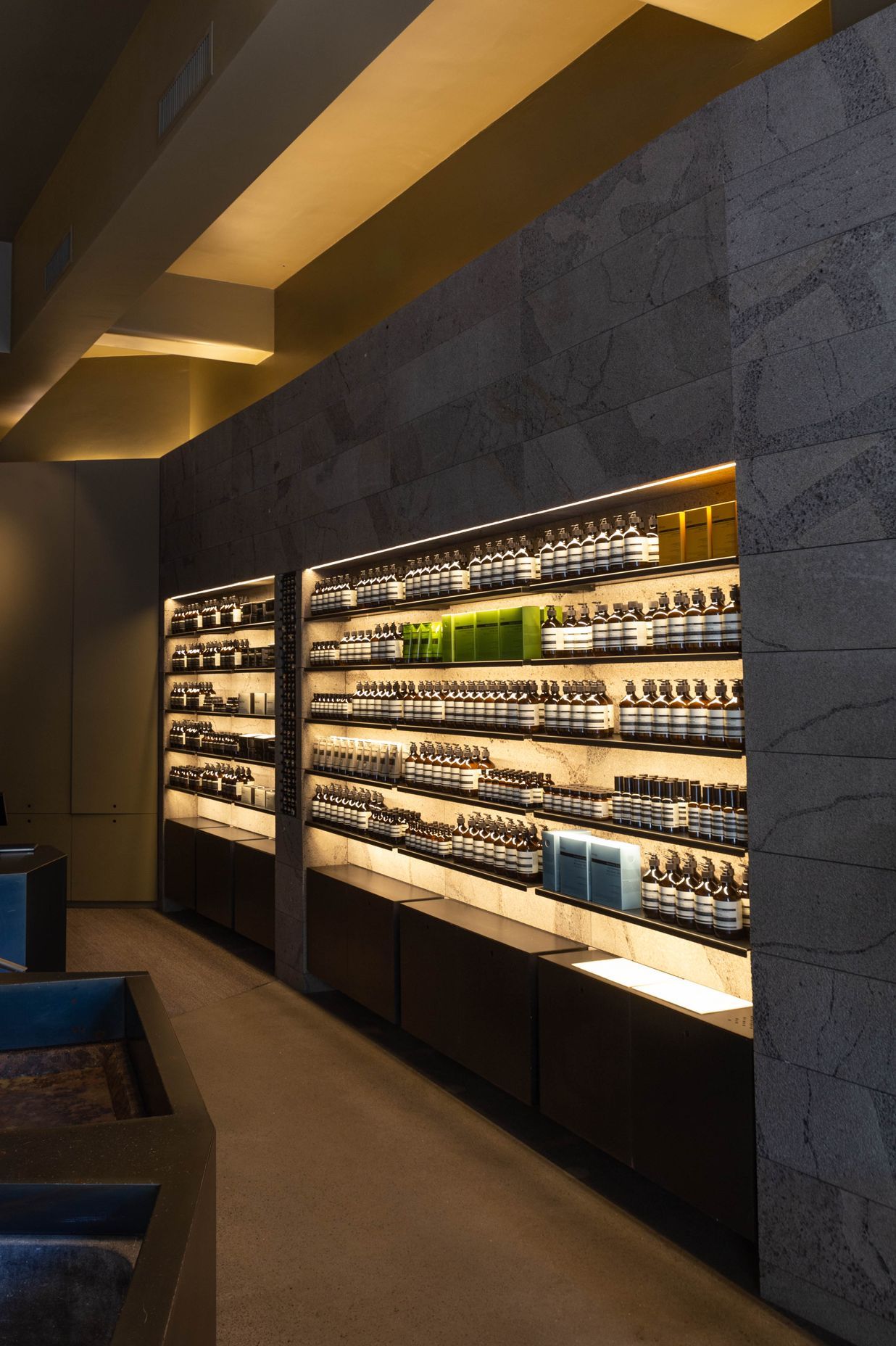 Aesop's Auckland store was designed with Timaru bluestone as a feature.