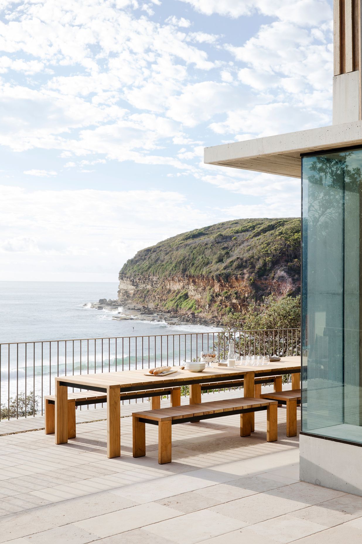 Beauford sandstone pavers and tiles are a soft, creamy-grey colour with a heavily-distressed finish, which lends a tactile feel underfoot. Photography by Chris Warnes.