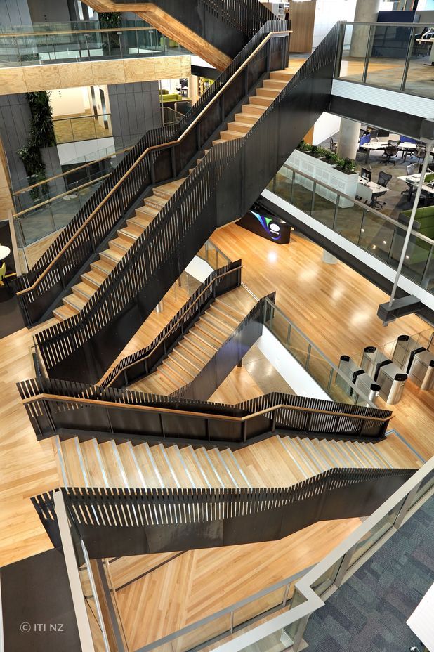 When used in workplace interiors, wood has been found to increase productivity. Pictured is the timber fitout in the Fonterra building.