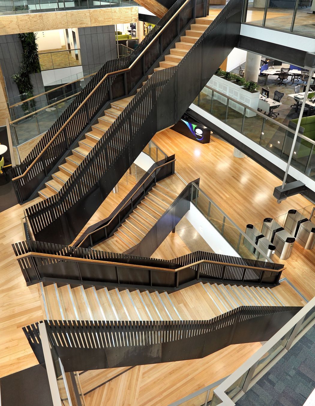 When used in workplace interiors, wood has been found to increase productivity. Pictured is the timber fitout in the Fonterra building.