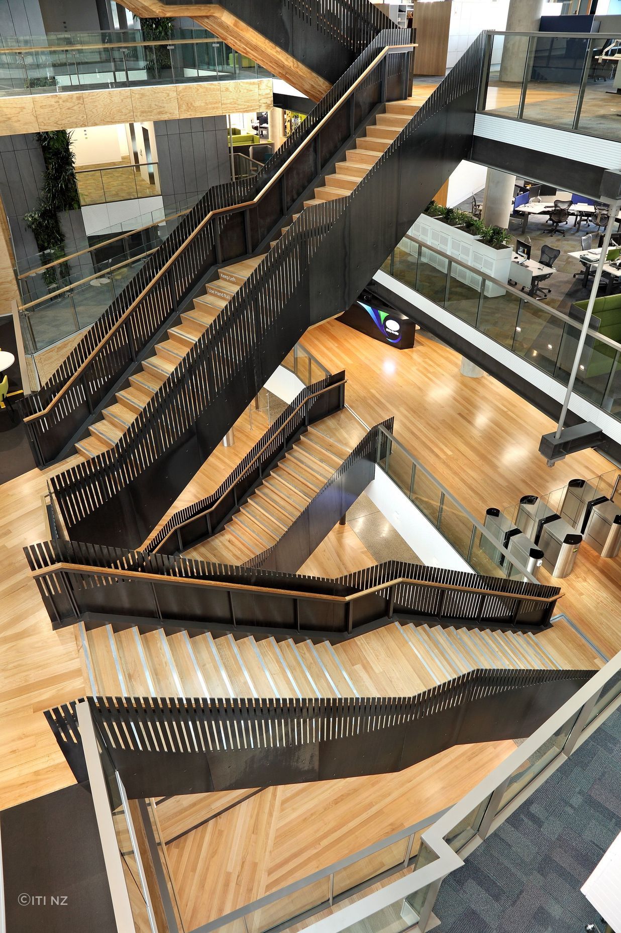 When used in workplace interiors, wood has been found to increase productivity. Pictured is the timber fitout in the Fonterra building.