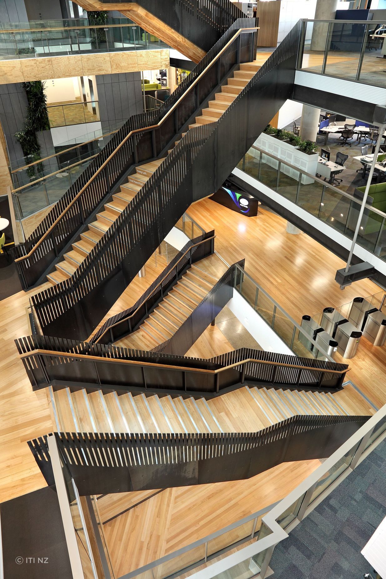 When used in workplace interiors, wood has been found to increase productivity. Pictured is the timber fitout in the Fonterra building.
