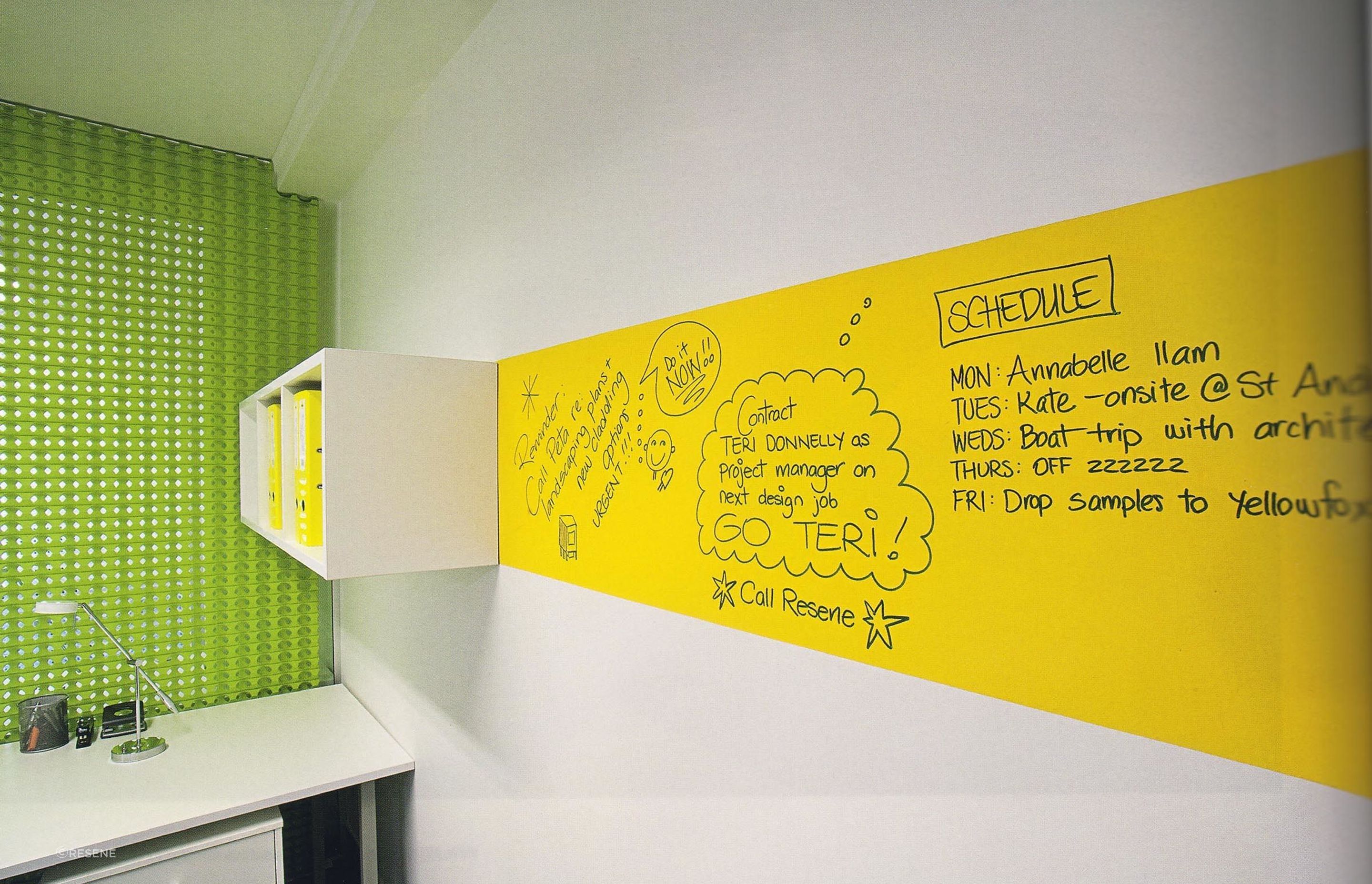 Resene's Write-on wall paint can turn any wall into a whiteboard.
