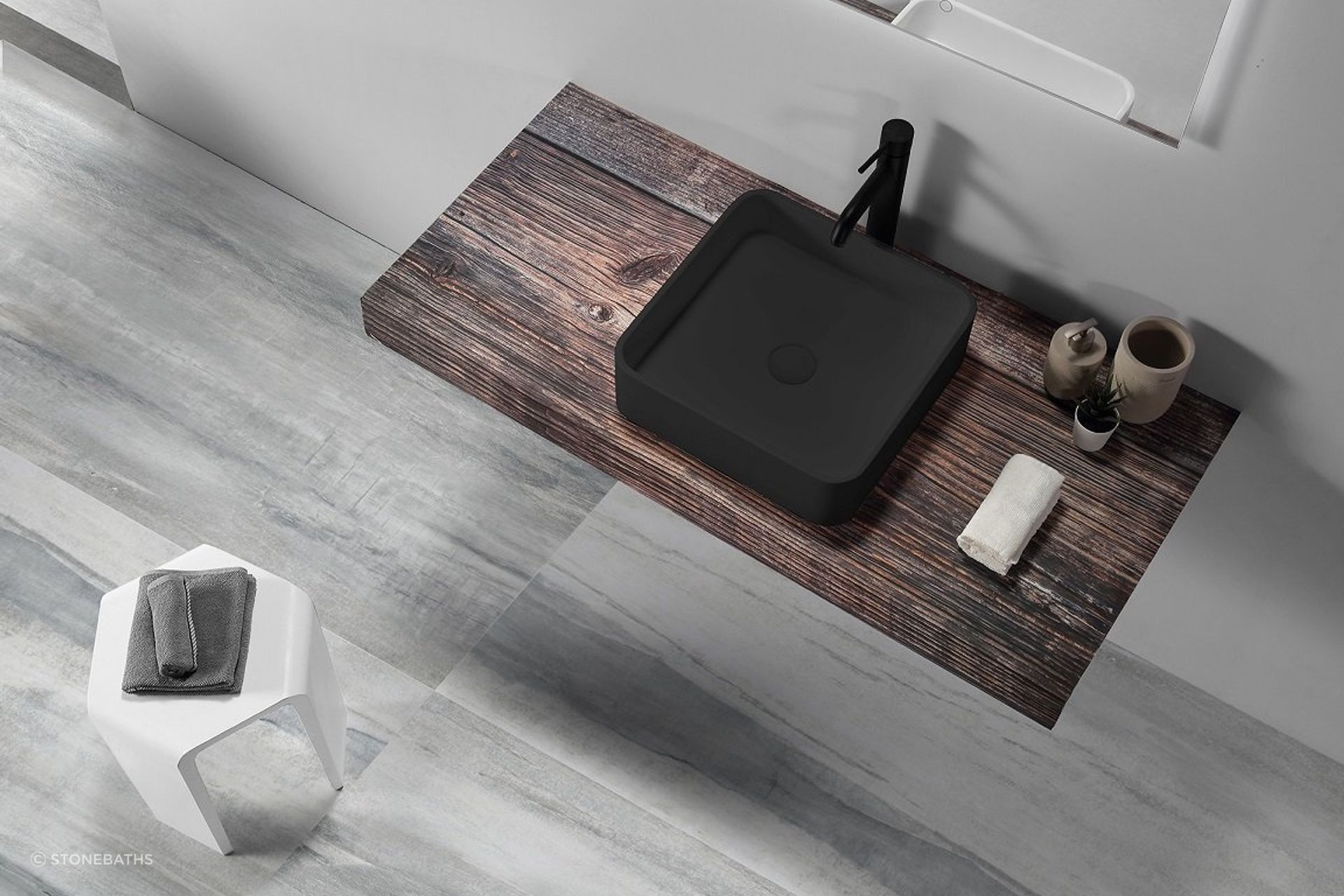 Matte black styling with the B1700 Square Basin from Stonebaths