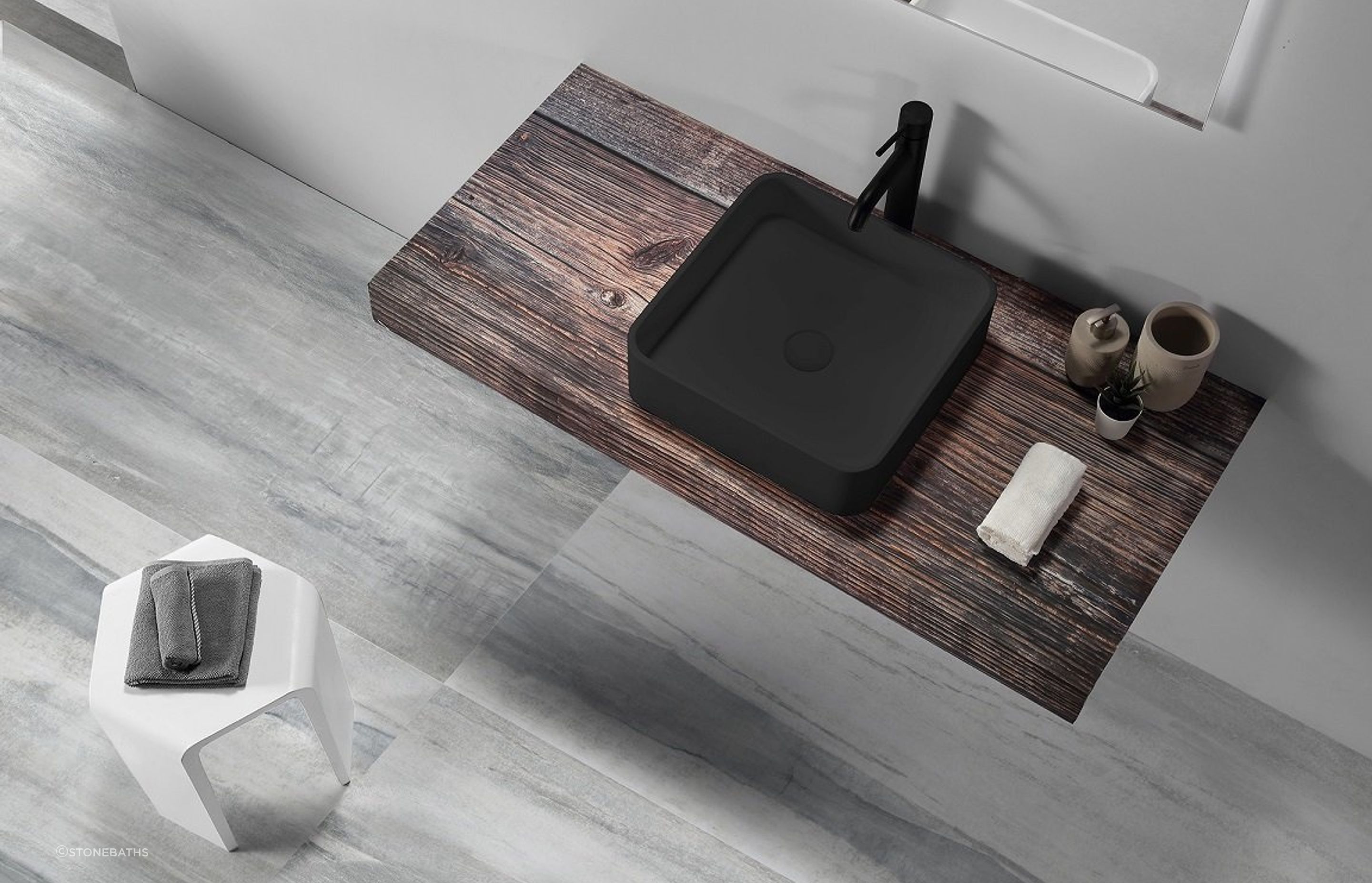 Matte black styling with the B1700 Square Basin from Stonebaths
