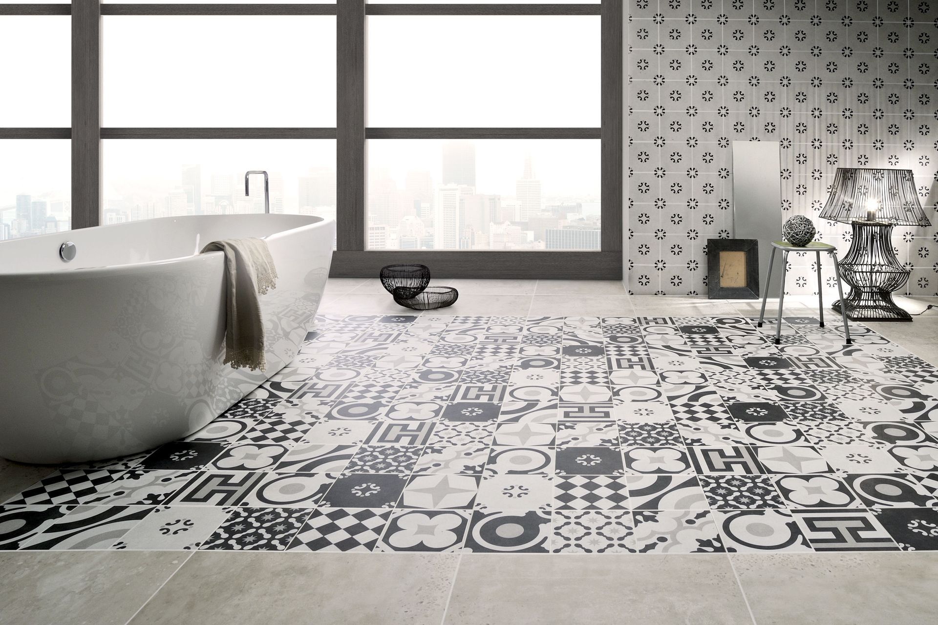 These encaustic tiles combine old-world charm with contemporary monochrome design