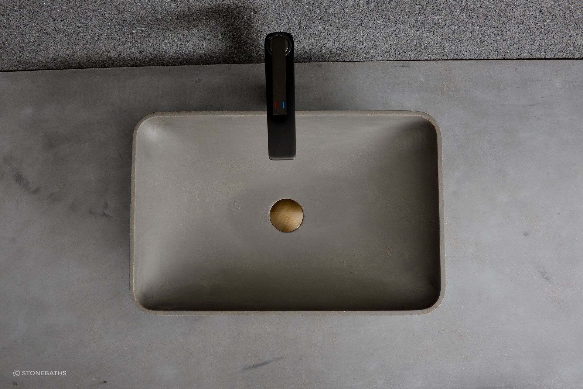 Toka Concrete Rectangle Basin on a concrete vanity top