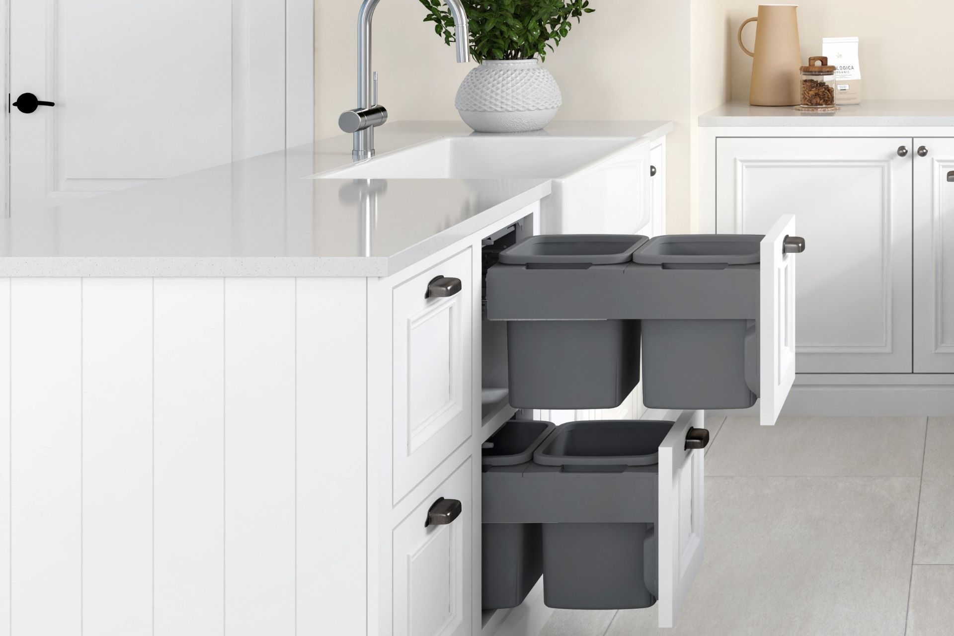 Two CR350-213D-C units stacked to provide a four bin waste and recycling solution, with 52 litre total storage.
