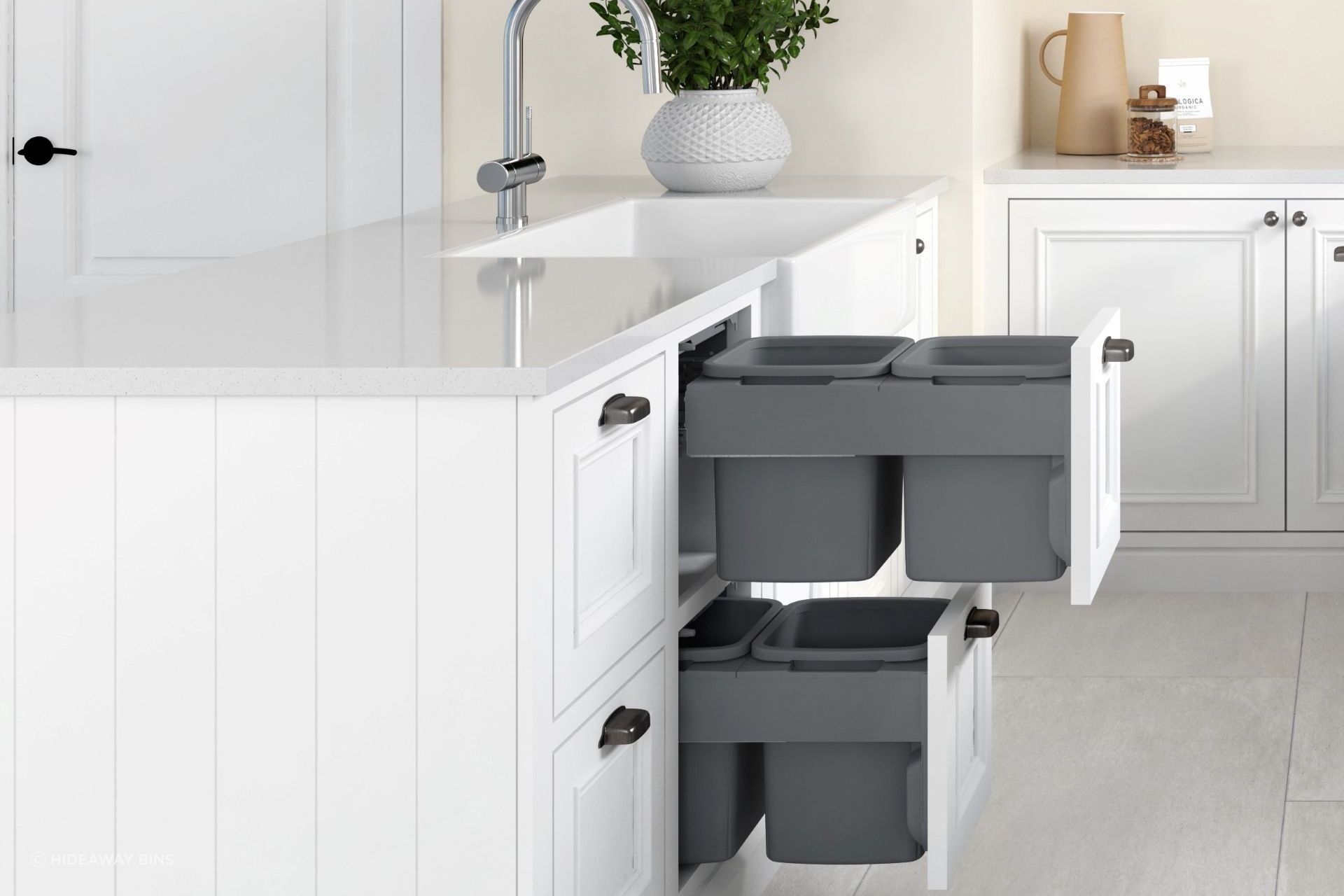 Two CR350-213D-C units stacked to provide a four bin waste and recycling solution, with 52 litre total storage.