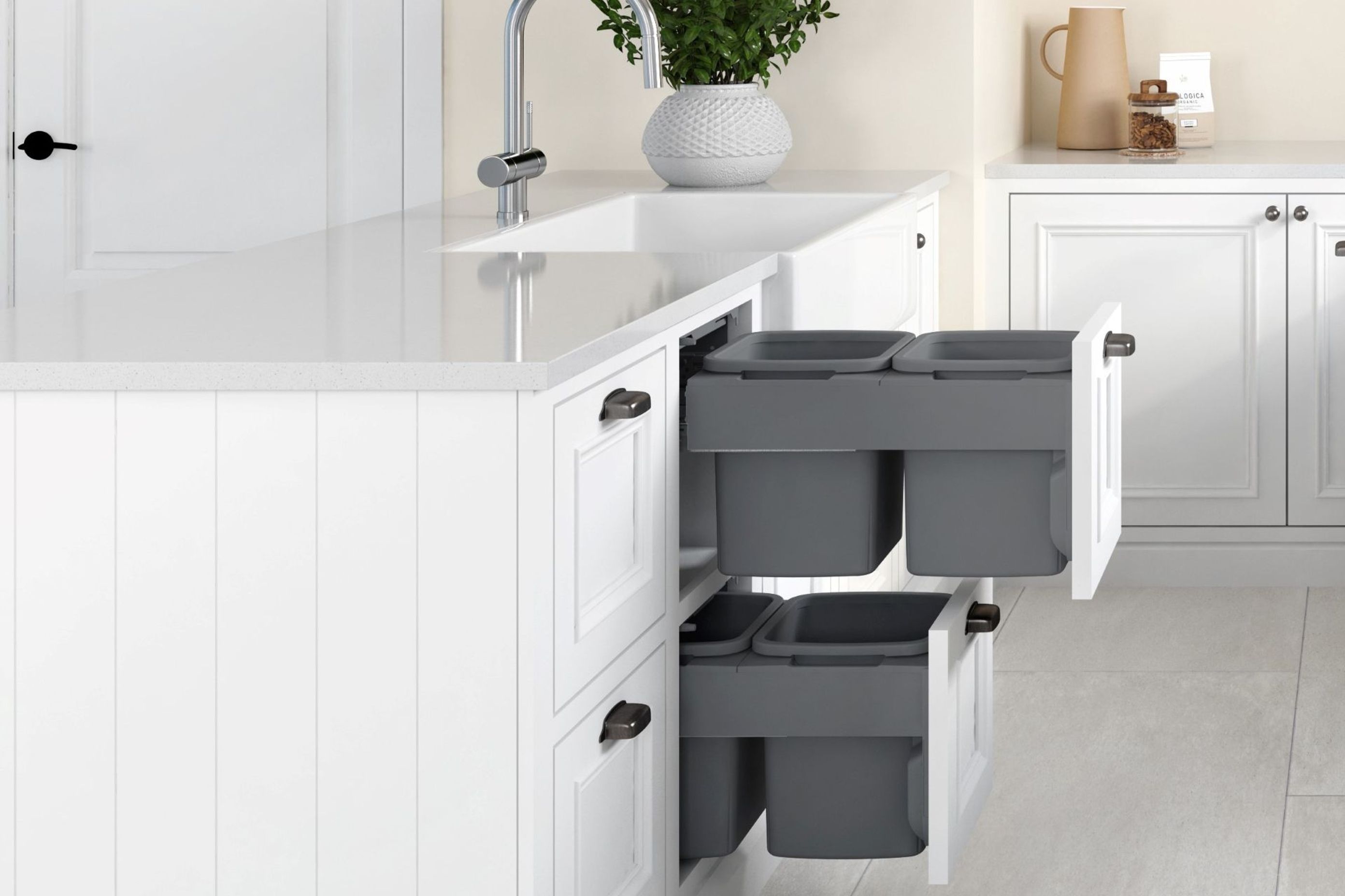 Two CR350-213D-C units stacked to provide a four bin waste and recycling solution, with 52 litre total storage.